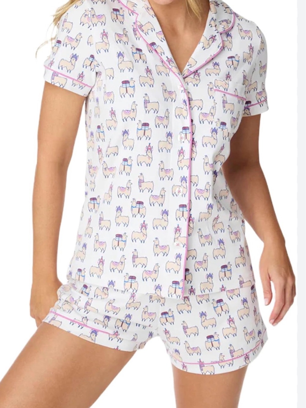 Alpaca Llama Pajama Set with Colorful Print S shorts 2 pc button up